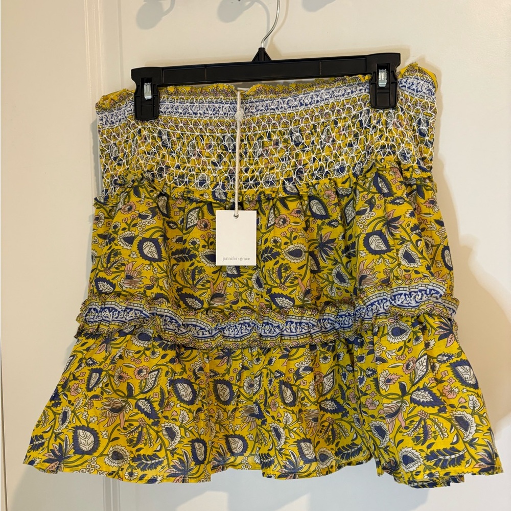 Jennifer & Grace Vibrant Yellow Floral Mini Skirt NWT